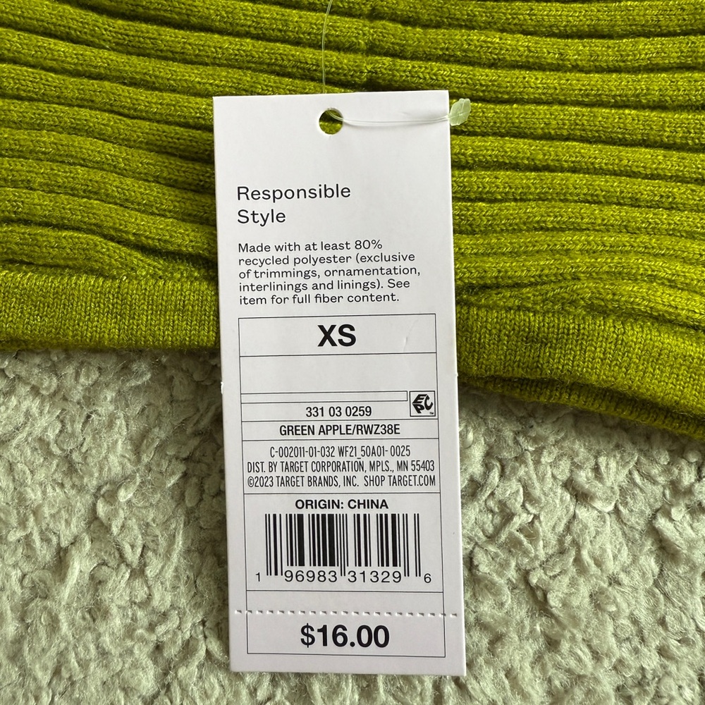 Wild Fable Ribbed Green Crop Top - Picture 3 of 4